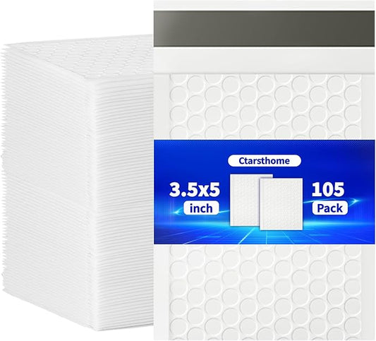 105 Pack White Bubble Mailers 3.5x5 inch Padded Envelopes Thin Mailing Envelopes Waterproof Bubble Opaque Padded Mailers Self Seal Adhesive Shipping Bags for Mailing Jewelry Makeup Small Business