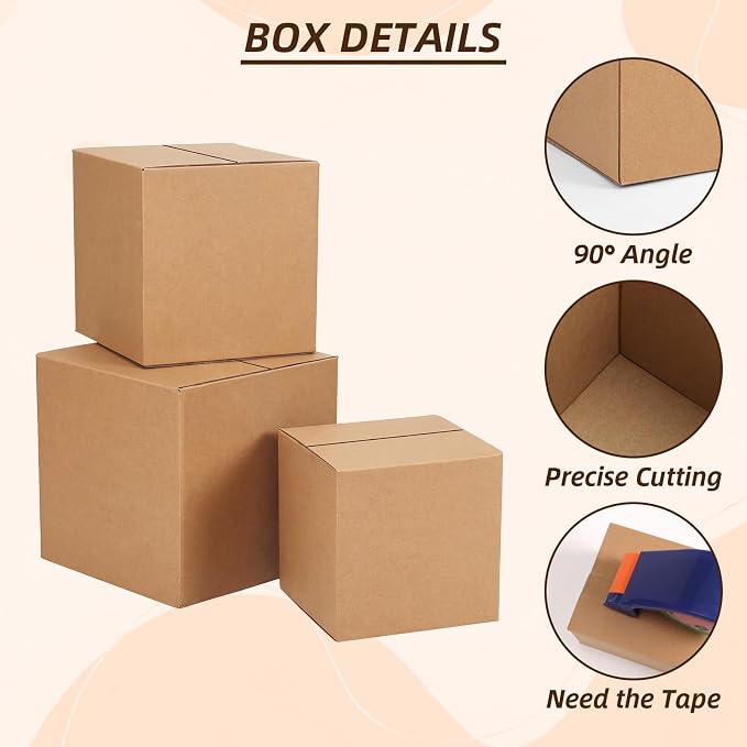 ZBEIVAN Shipping Boxes Mailers Assorted Sizes 8x8x8, 7x7x7, 6x6x6 inches Corrugated Cardboard Small Packing Kraft Moving Mailing Box, Pack of 30