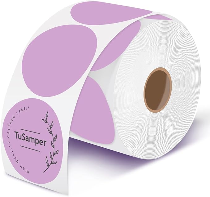 3 Inch (76.2mm x 76.2mm) Round Thermal Printer Label Stickers Self-Adhesive Circle Convenient Multi-Purpose Blank 3" Sticker Roll for Family Classification, Gift Sealing, Purple (500Pcs)