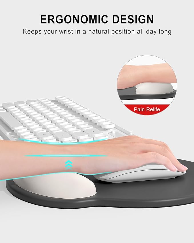 Auhoahsil Ergonomic Mouse Pad with Wrist Rest, Comfortable Silicone Non-Slip Computer Pain Relief Gel Mouse Mat with Wrist Support for Gaming, Work, Office, Women & Men, Cute Pattern, Gray Beige