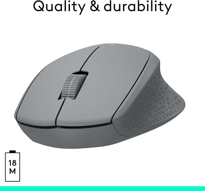 Logitech M330 Silent Wireless Mouse, 2.4GHz with USB Receiver, Optical Tracking, Quiet & Lightweight, Long Battery Life, for PC, Mac, Laptop, Chromebook - Grey