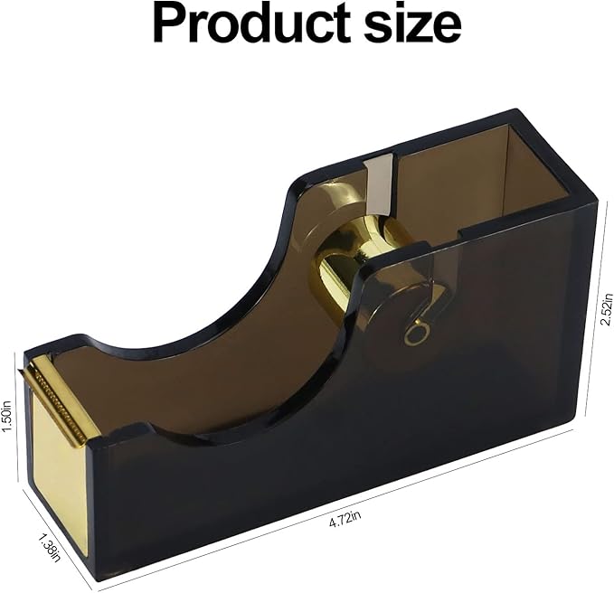 Acrylic Black Tape Dispenser Gold for Desk Masking Tape Cutter Holder 1-Inch Core Office Tape Dispenser