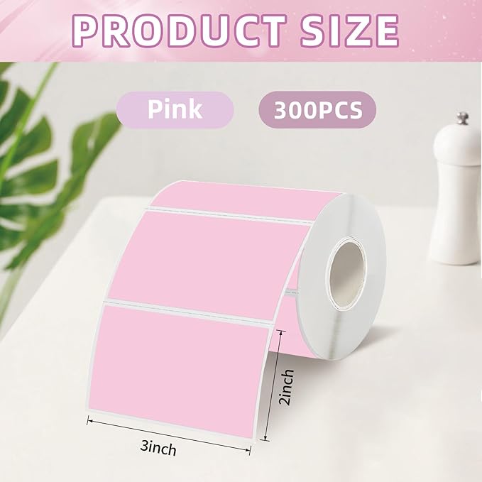 Starboling 3" x 2" Thermal Labels,Self-Adhesive Rectangle Thermal Printer Sticker,for Price,Barcode,Mailing,Name（Pink）