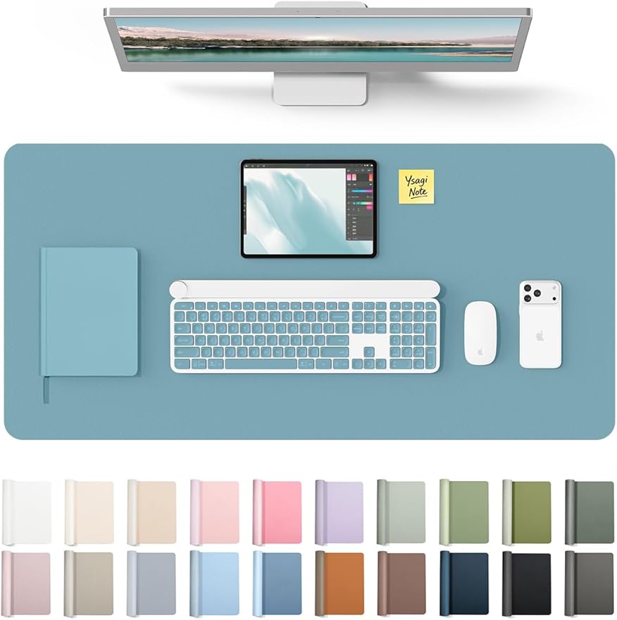 YSAGi Leather Desk Pad Protector, Office Desk Mat, Large Mouse Pad, Non-Slip PU Leather Desk Blotter, Laptop Desk Pad, Waterproof Desk Writing Pad for Office and Home (Aquamarine, 35.4" x 17")
