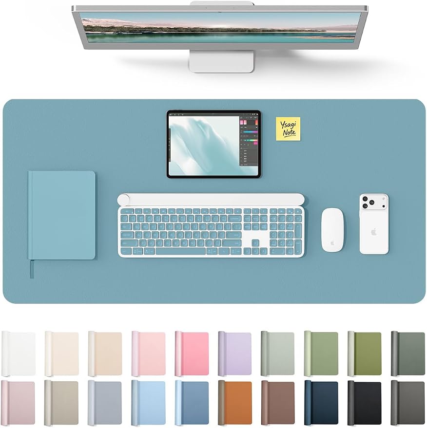 YSAGi Desk Protector&Blotter, Non-Slip Waterproof Leather Mouse Pad | Shields Scratches, Stains, Spills, Heat & Scuffs; Suede Non-Slip; Easy-Clean; Comfy Writing/Typing, 31.5" x 15.8",Aquamarine