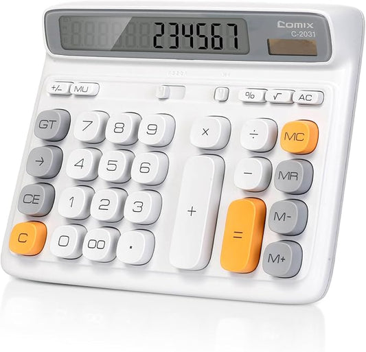 Comix Desk Calculator with 12 Digits Large LCD Display, Solar Battery Dual Power, Large Computer Keys Basic Calculator for Home Office School