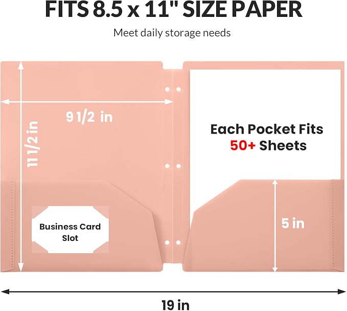 GNL Plastic Folders with Pockets 3 Hole Punched, Pack of 5, 2 Pocket Folders for 3 Ring Binder，Muted Pastel Colors, Heavy Duty Binder Folder for School, Home and Office