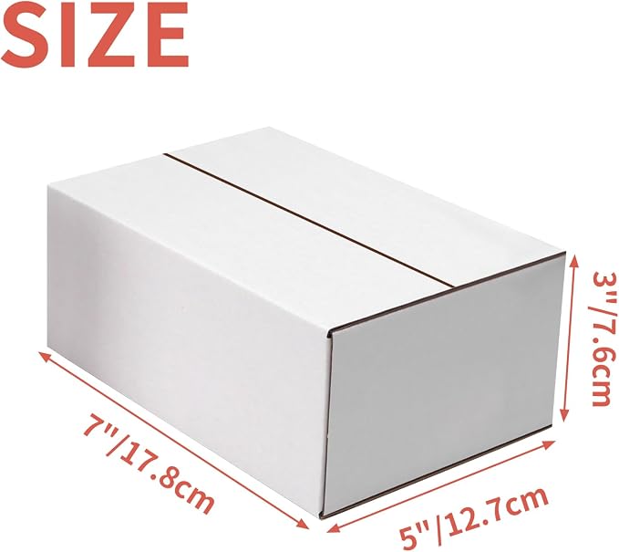 25-Pack Shipping Boxes 7x5x3 Inches, White | Corrugated Cardboard Box for Business Packing, Shipping, and DIY, Easy to Fold and Assemble
