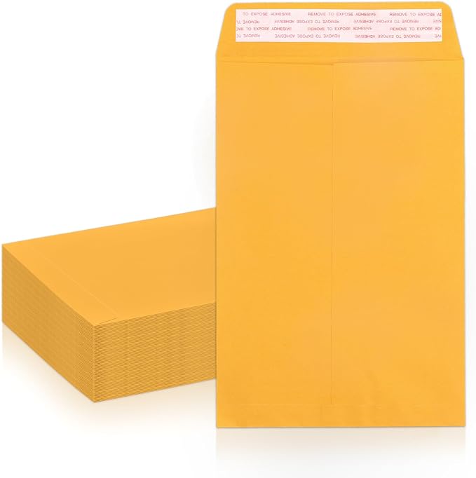 Goefun 6x9 Manilla Envelopes, 50 Pack | Self Seal, Catalog Envelopes, For Mailing, Organizing and Storage, 100 GSM Paper, Brown Kraft