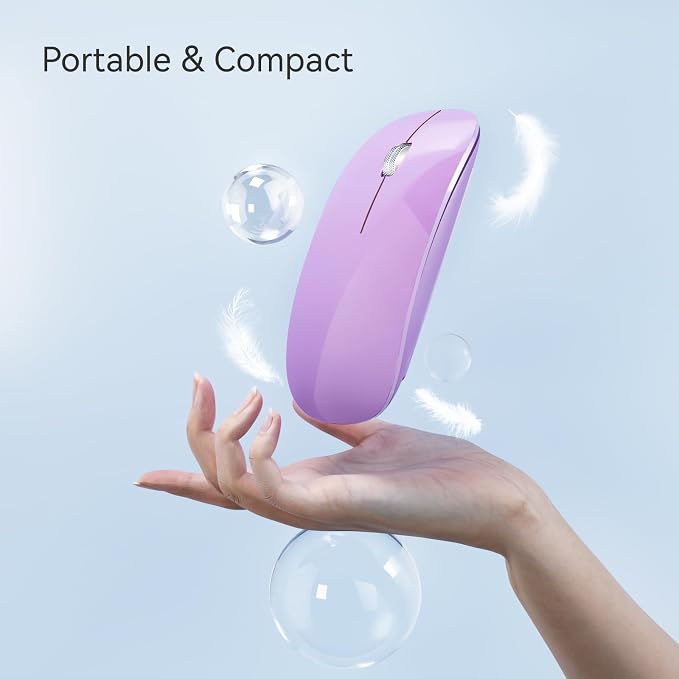 TENMOS M18 Bluetooth Mouse, USB C Rechargeable Wireless Mouse,Silent-Purple | Tri-Mode BT5.1/5.0+2.4G, Quiet Click, Portable, Battery Level Visible, USB Receiver,Type C Adapter, for Laptop/MacBook/iPad