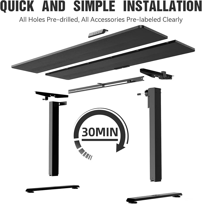 Veken 63×23.6 Inch Large Electric Standing Desk, Gaming Table, Black | Height Adjustable Sit Stand Up Computer Tables for Home Office, Study , Writing, Suit students, employees and group work