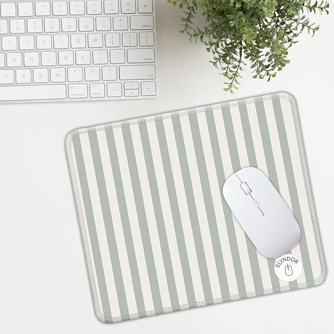 Mouse Pad for Desk with Stitched Edge, Premium Cute Washable Mouse Pads. Computer Mousepad with Non-Slip Rubber Base, Mousepads for Laptop, 9.25x7.75x0.12 inch (Green Stripes)