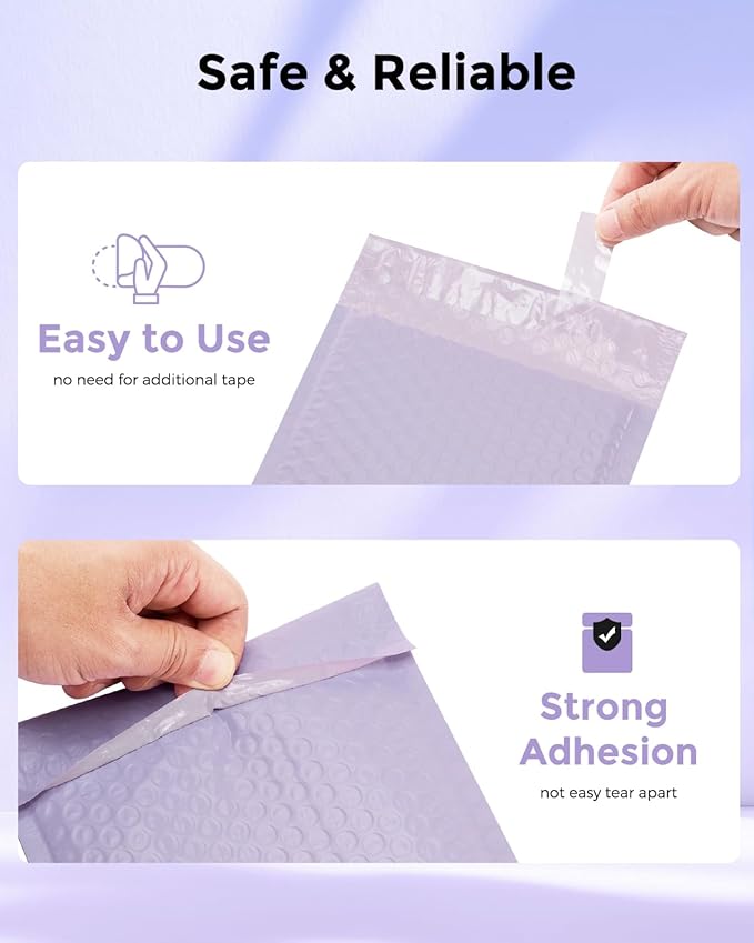 Metronic Bubble Mailers 6x10" 100 Pack Lilac Purple Self-Seal Padded Envelopes Usable Size 6x9" Waterproof Bubble Envelopes Bulk for Small Business Padded Mailers for Mailing Jewelry #0