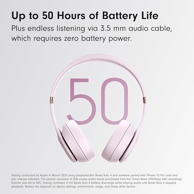 Beats Solo 4 - Wireless On-Ear Bluetooth Headphones, Up to 50-Hour Battery Life, Ultra-Lightweight Comfort, Powerful and Balanced Sound, Apple & Android Compatible - Cloud Pink
