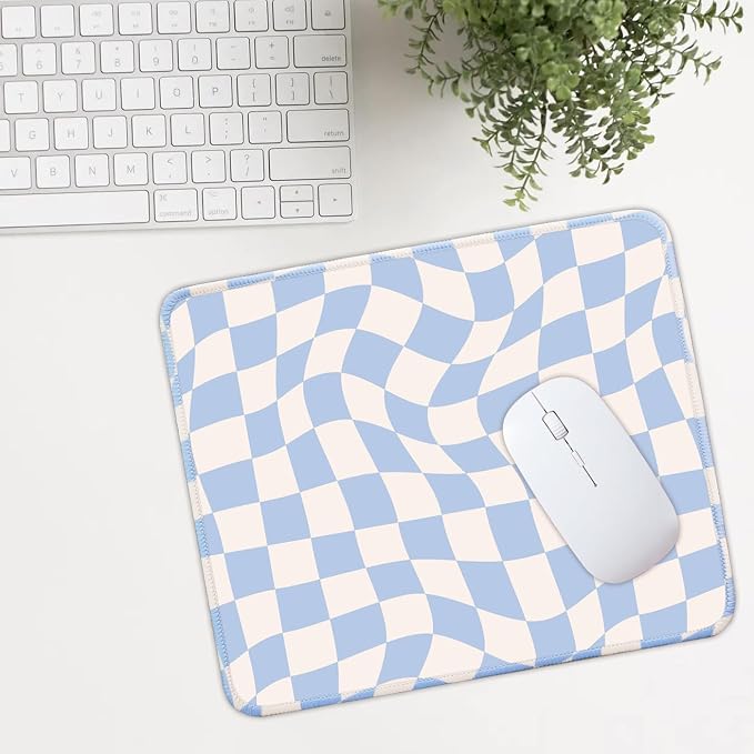 Mouse Pad for Desk with Stitched Edge, Premium Cute Washable Mouse Pads. Computer Mousepad with Non-Slip Rubber Base, Mousepads for Laptop, 9.25x7.75x0.12 inch (Wavy Grid)