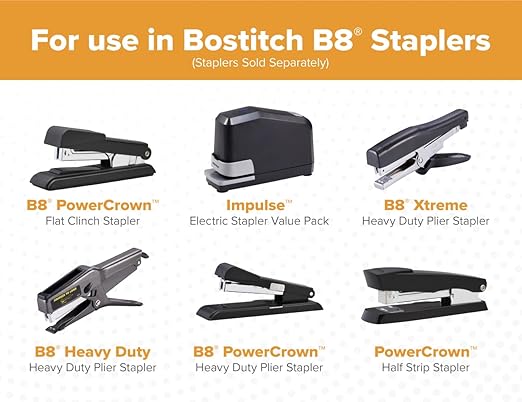 Bostitch Office B8 PowerCrown 0.25 Inch Staples, Pack of 30,000 Staples (STCRP21151/4-6), Silver