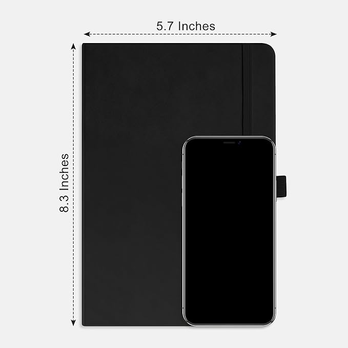 RETTACY Dotted Journal Notebook, 2-Pack, 160 Numbered Pages per Pack, A5 Medium Size (5.7'' x 8.3''), 120 GSM Thick Paper, Leather Hardcover, for Journaling, Planning, Tracking (Black & Black)