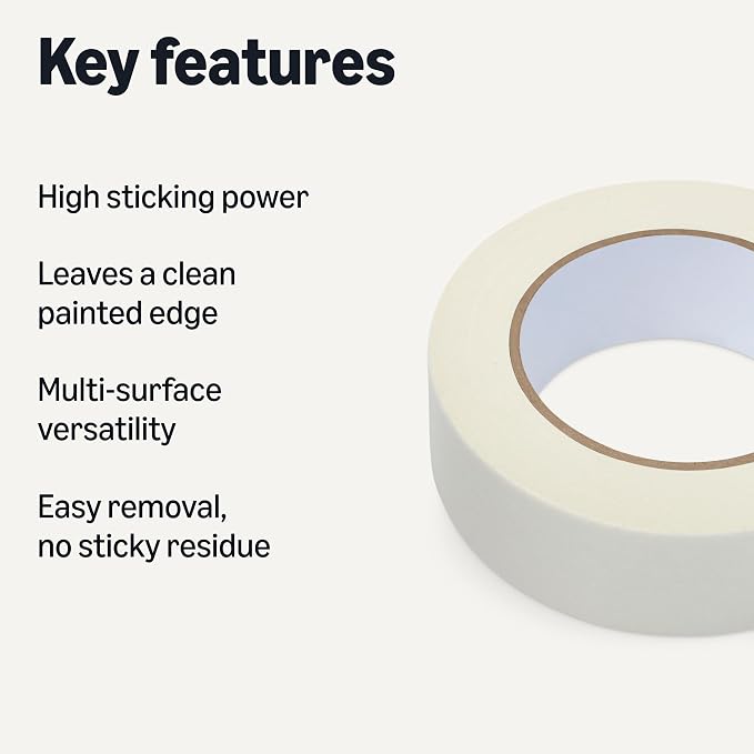 Amazon Basics Multi-Surface Masking Tape for Labeling, 1.41" x 60 Yards, Beige, 1 Roll