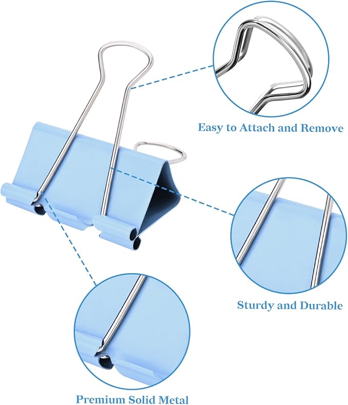 Temiary Binder Clips, Small Metal Binder Paper Clip Blue 0.75 Inch, 40 Pcs | Colored Binding Paperwork Clamp Bulk for Office, Home, School