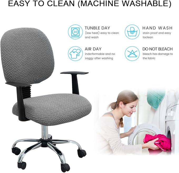 MIFXIN Computer Office Chair Cover Stretch Elastic Polyester Slipcover 2 Piece Stretchable Jacquard Computer Chair Cover Protector for Office Rotating Chairs, Only Covers (Silver Grey)