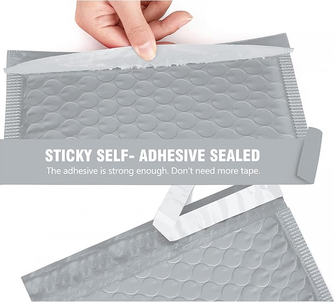HBlife 50 Pcs Bubble Mailers, 6x10 Inches Self Seal Gray Poly Mailers, Padded Envelopes Shipping Bags Packaging for Small Business