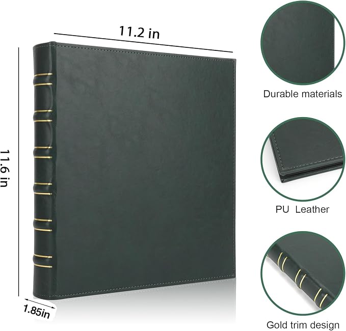LETVPVOW Vintage Hardback 3 Ring Binder 1 Inch, Professional Leather Binder 3 Ring, Three Ring Binders Fits 8.5" x 11", D Ring Binders for Photo Album, Home, School and Office Supplies- Dark Green