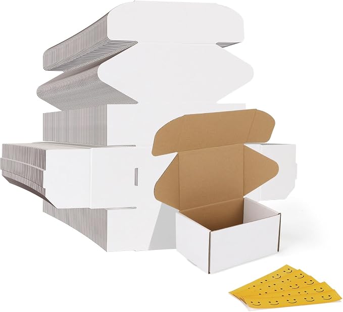HORLIMER 6x4x3 inches Shipping Boxes Set of 75, White Corrugated Cardboard Box Literature Mailer
