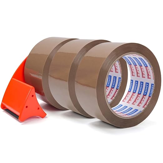 ADHES Brown Packing Tape with Dispenser, 1.88in x 55yds x 2.6mil | Heavy Duty Shipping Tape for Boxes, Strong Adhesive Box Sealing Tape, 3 Rolls