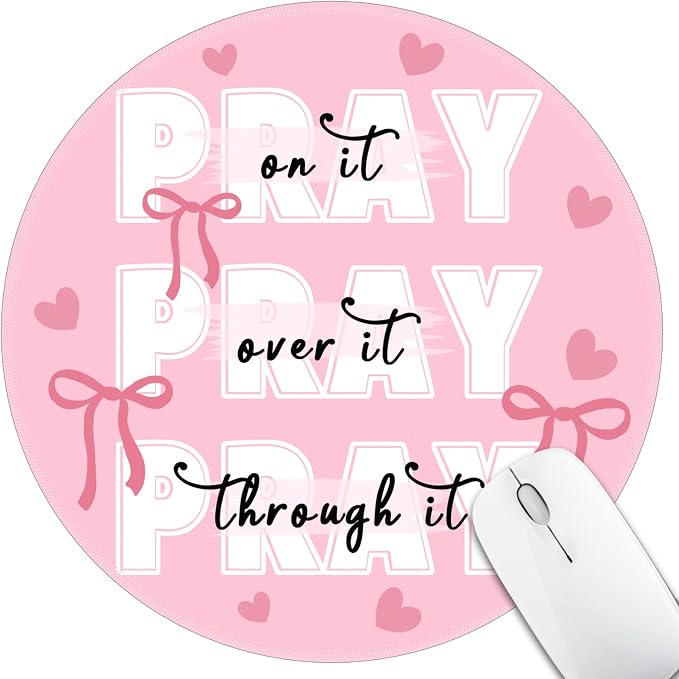 Hancynir Bows Round Mouse Pad, Small Cute Mousepad for Office Desk Decor | Mouse Mat for Computer, Non-Slip Rubber Base, Office Desk Decor, Gifts for Work Coworker Teacher, 8.6 Inch, Stitched Edges