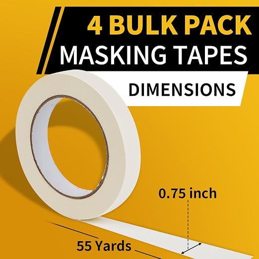 NIUBIER Masking Tape, 0.75 inch Wide Painters Tape, 4 Pack Strong Adhesive Labeling Tape, Beige White, 55 Yards per Roll (220 Total Yards) for Home, Office, Labeling, School, DIY, and Crafts