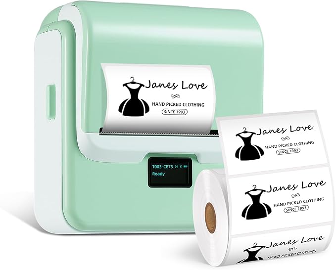 ORGSTA Label Maker with Tape, T003 Thermal Label Maker, 3.15 Inch Bluetooth Label Printer Compatible with Phone & PC, Sticker Printer Barcode Thermal Maker for Small Business, Home, School