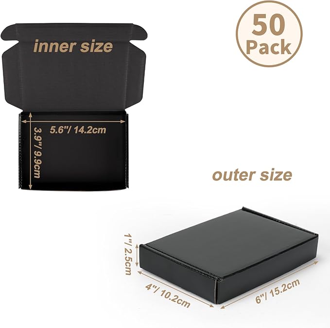 ZBEIVAN 6x4x1 Black Shipping Boxes Set of 50, Corrugated Cardboard Mailer Boxes for Packaging Small Business Mailing Gifts
