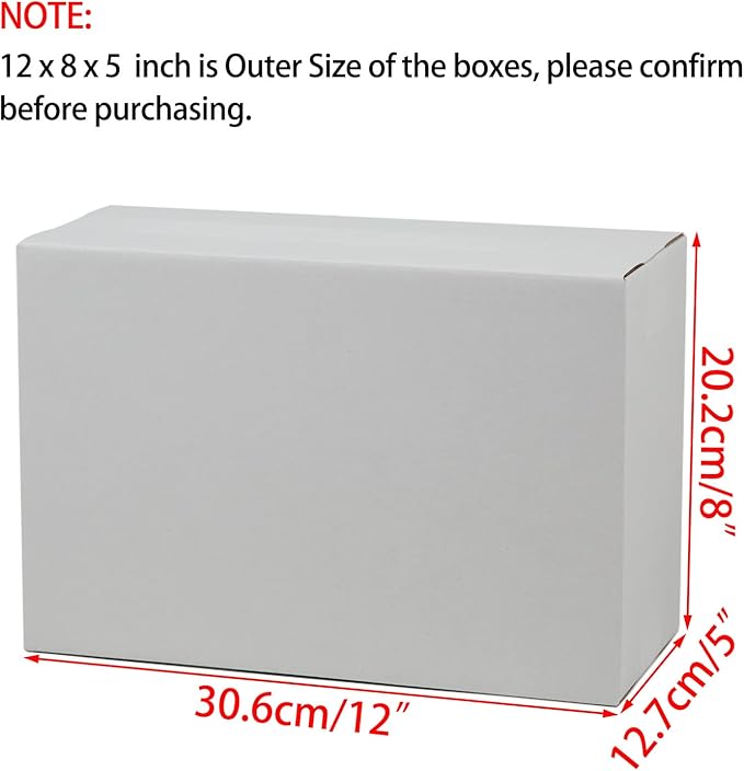 12x8x5 Inches Shipping Boxes, White Corrugated Cardboard Boxes for Small Bussiness, 25 Pack