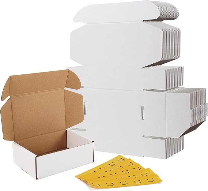 RLAVBL 30 Pack 6x4x2 Shipping Boxes, White Corrugated Cardboard Mailer Box for Packing Mailing Small Business