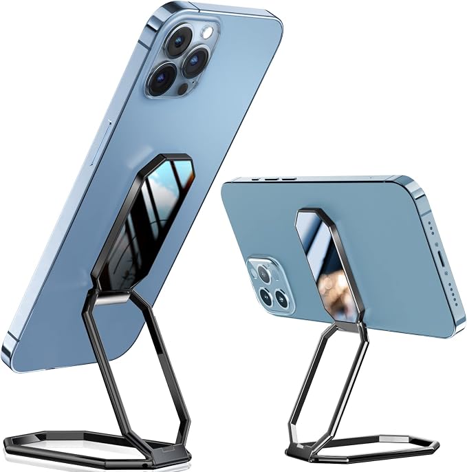 A-LuGei 𝗙𝗼𝗹𝗱𝗮𝗯𝗹𝗲 & 𝗔𝗱𝗷𝘂𝘀𝘁𝗮𝗯𝗹𝗲 Phone Kickstand Ring Holder, Magnetic Cell Phone Grips, Phone Stand for Desk, Adhesive Phone Holder for Hand, 360° Rotation Ring for Back of iPhone Case
