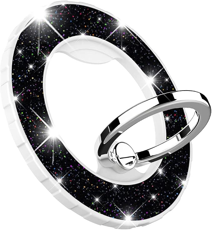 Magnetic Phone Ring Holder for magsafe, Glitter Magnetic Grip Compatible with iPhone 17 16 15 14 13 12 Pro max,Pro,Plus,Mini, Pixel 10 Series Mag Safe Accessories,Adjustable Kickstand,Black