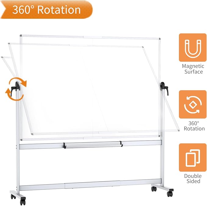 VIZ-PRO Rolling Whiteboard, 96" x 48" Mobile White Board with Stand | 8' x 4' Double-Sided Standing Magnetic Dry Erase Board on Wheels for School Office Home