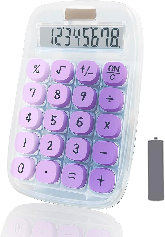 Deskboard Buddy with Calculator, Mechanical Calculator(Purple) | Large LCD Display 8 Digit Tilt Screen and Big Button for Teachers Students Basic Office