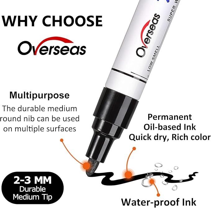 Overseas Pink Paint Pens Permanent Markers, 2 Oil Based Paint Makrers | Medium Tip, Waterproof, Quick Dry, Fade Resistant, Bright Colors Marker Pen for Metal, Wood, Plastic, Rock, Rubber, Canvas