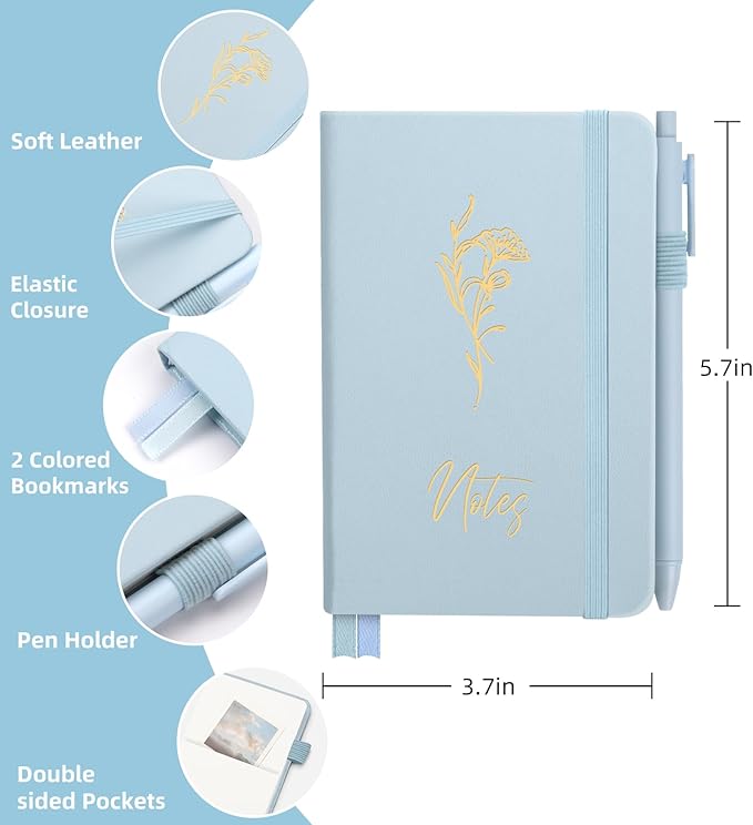 3 Pack Pocket Journaling Notebooks, A6 Small Notebook Total 360 Pages Journaling Notebooks For Note Taking Journals For Writing Mini Note Pads With Pen Holder 100 GSM Thick Paper(Pink,Blue,Purple)