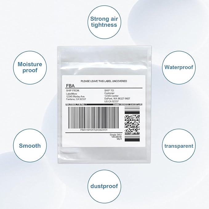 7.5" x 5.5" Shipping Label Sleeves, SJPACK Clear Adhesive Top Loading Packing List/Label Envelopes Pouches(200 Bags)