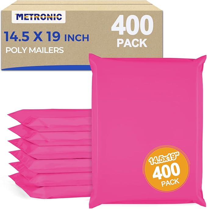 Metronic Pink Poly Mailers 14x19 400 Pack, Heavy Duty Shipping Bags Bulk Self Seal Waterproof Tear Resistant Large Mailing Envelopes, Packaging bags for Small Business, Boutique, Clothing