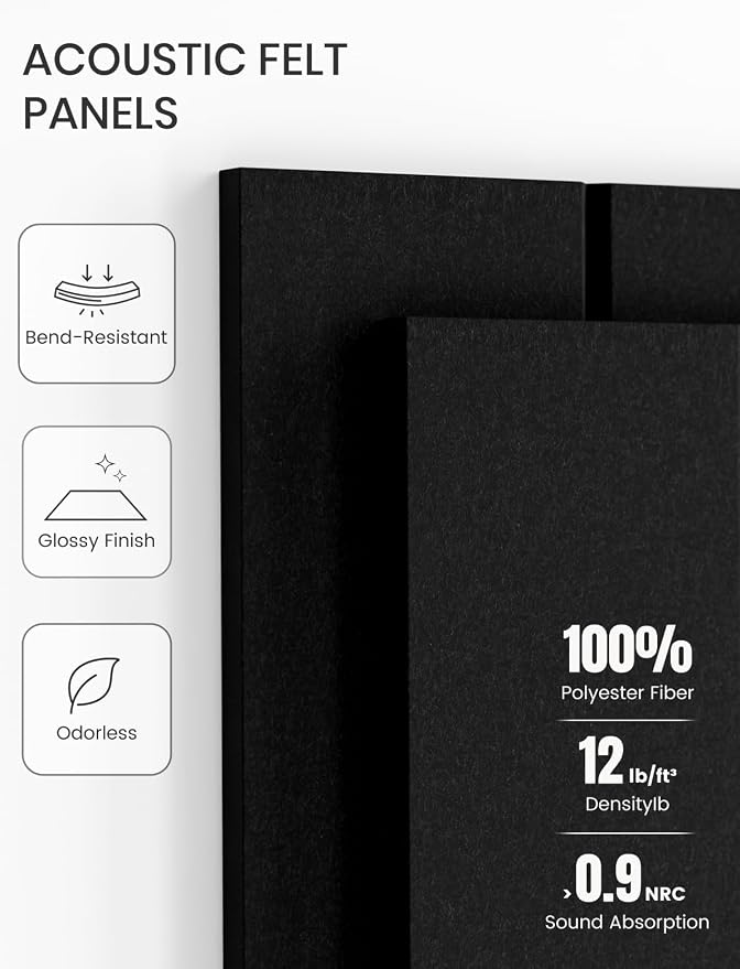 Fluxynara 48" x 36" Large Felt Bulletin Board, Black | 12 Pack Cork Board Alternative with 60 Safe Adhesive Tabs, Pin Boards for Wall Decor, Home, Office, Classroom,Dorm