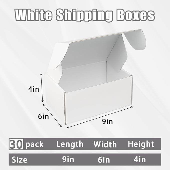 FORBFAN 9x6x4 Shipping Boxes, 30 Pack White Mailer Boxes for Small Business, Medium Corrugated Cardboard Boxes for Mailing & Shipping