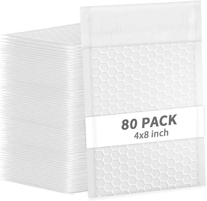 4x8 Inch White Bubble Mailers 80 Pack Self-Seal Poly Padded Envelopes Suitable for Small Businesses to Package and Mail Jewelry Cosmetics, Electronic Products, Cards (White, 4 x 8-80)