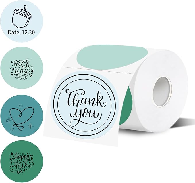 3 Inch Thermal Label,Green Round Thermal Printer Label,Waterproof Thermal Stickers for DIY Logo Design,Name Tag,Thanks Card 300 Labels/Roll (Green)