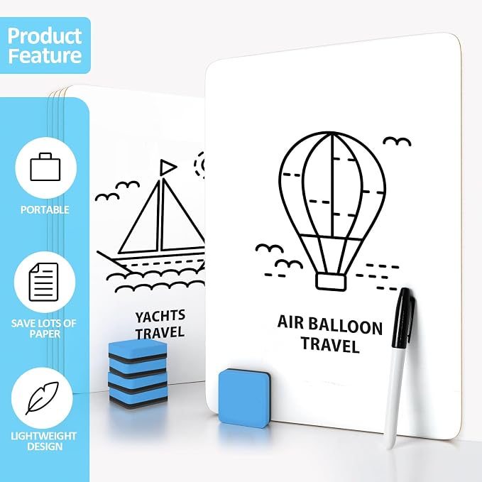 12 Pack Dry Erase Boards with 12 Erasers and 12 Markers, 12.5”x 9” | Double-Sided Reusable Small White Board, Smooth Writing & Wipe-Clean Design, Portable Study Whiteboard