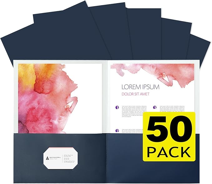 Two Pocket Folders,50 Pack Blue File Folders with Pockets Fit Letter Size Paper,Thick Paper File Folder for School Office Business Home,Assorted 6 Colors
