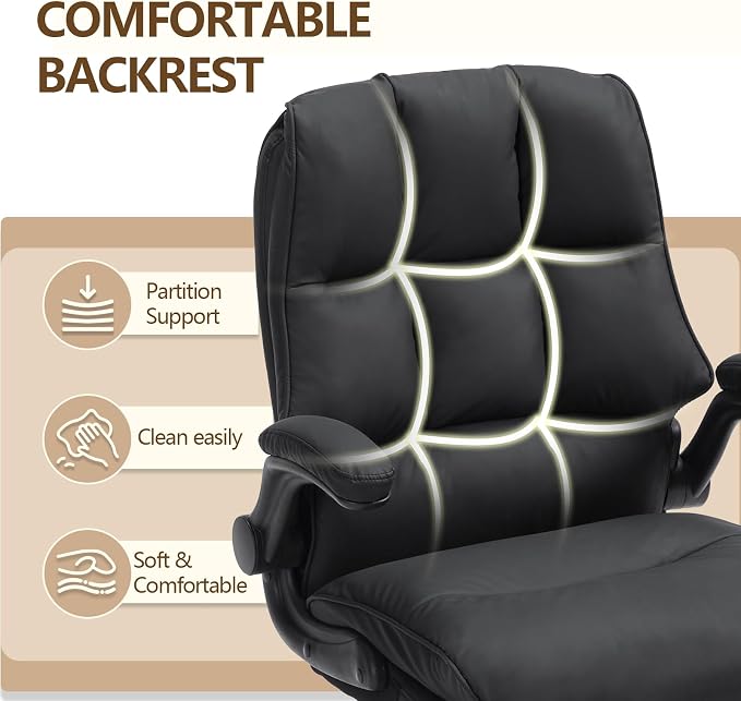 Comfy Office Chair Soft and Double Cushioned Ergonomic Computer Desk Chair | Suitable for Long Hours Executive Office Chair with Flip-up Armrests and Height Adjustment for Home Office Black