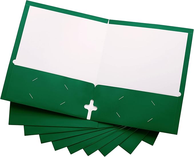 10 Pack Two Pocket Folders, Green, Strong Thick Paper Folders, for Letter Size, by ACTIVITYya